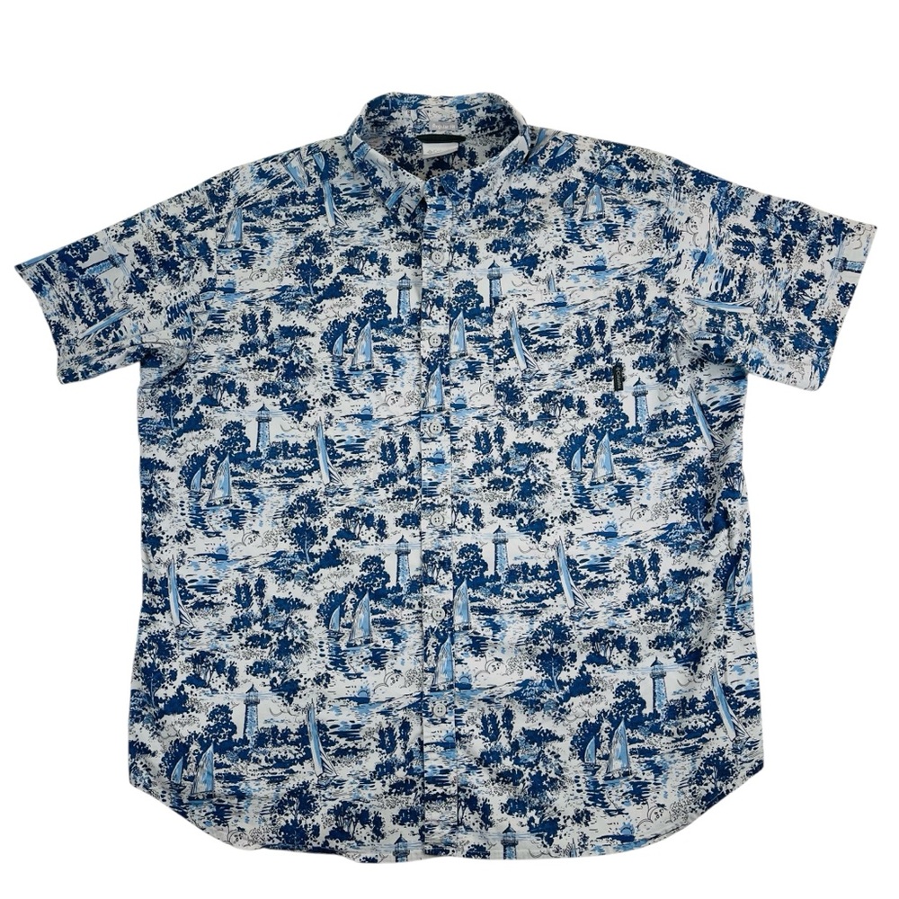 Columbia Regular Fit Beach Sailboat Lighthouse Shirt Mens XL Button Down Blue